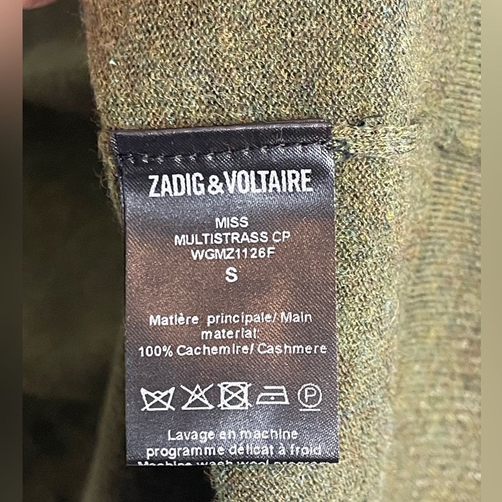 Zadig & Voltaire Cashmere Sweater with military color and crystals. NTW. Small - Picture 4 of 11
